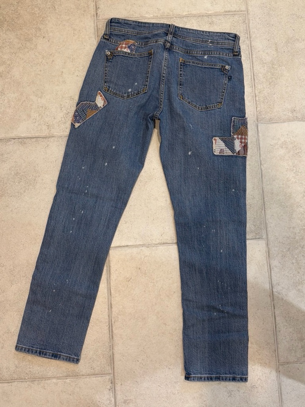 Pilcro Straight Leg Jeans in Dark Blue with Multicolor Patchwork - Picture 3 of 4